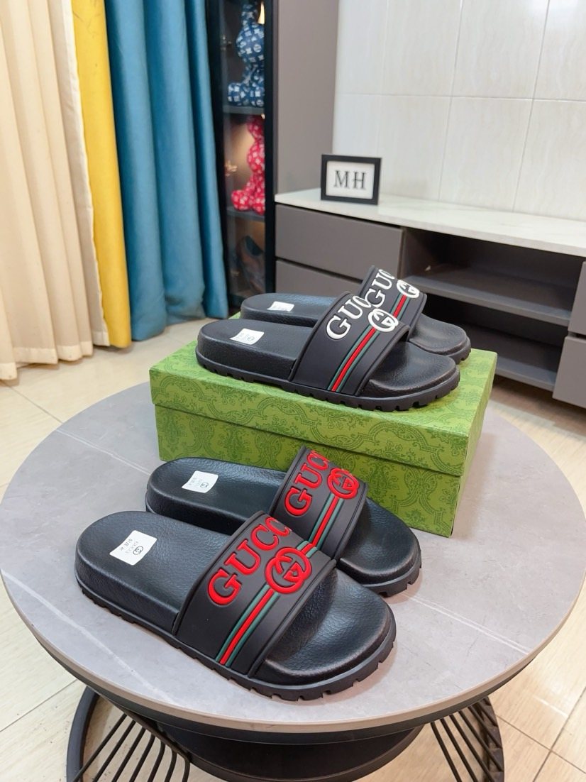Gucci Striped Black Slide Sandals