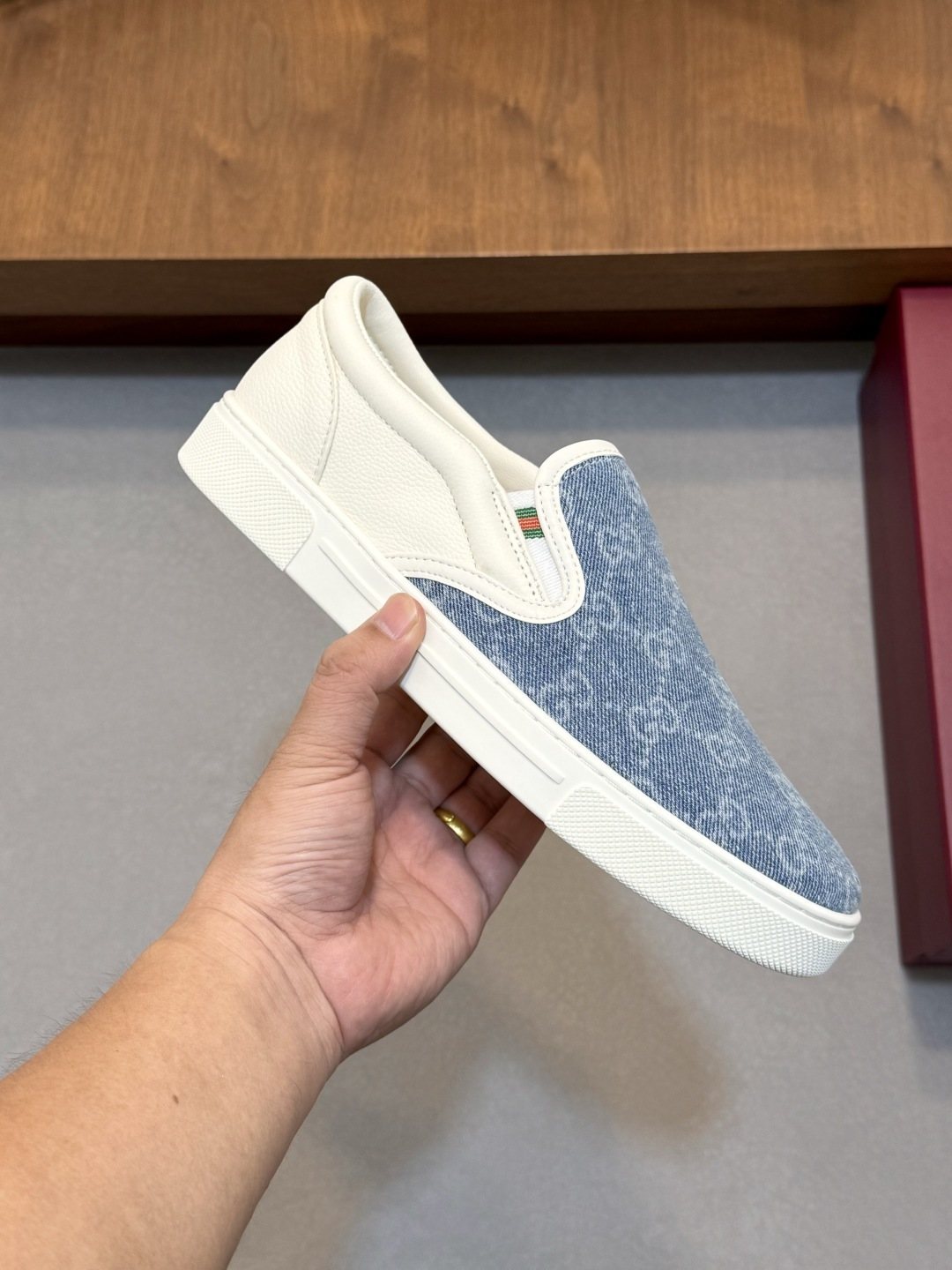 Gucci Blue Patterned Slip-On Sneakers