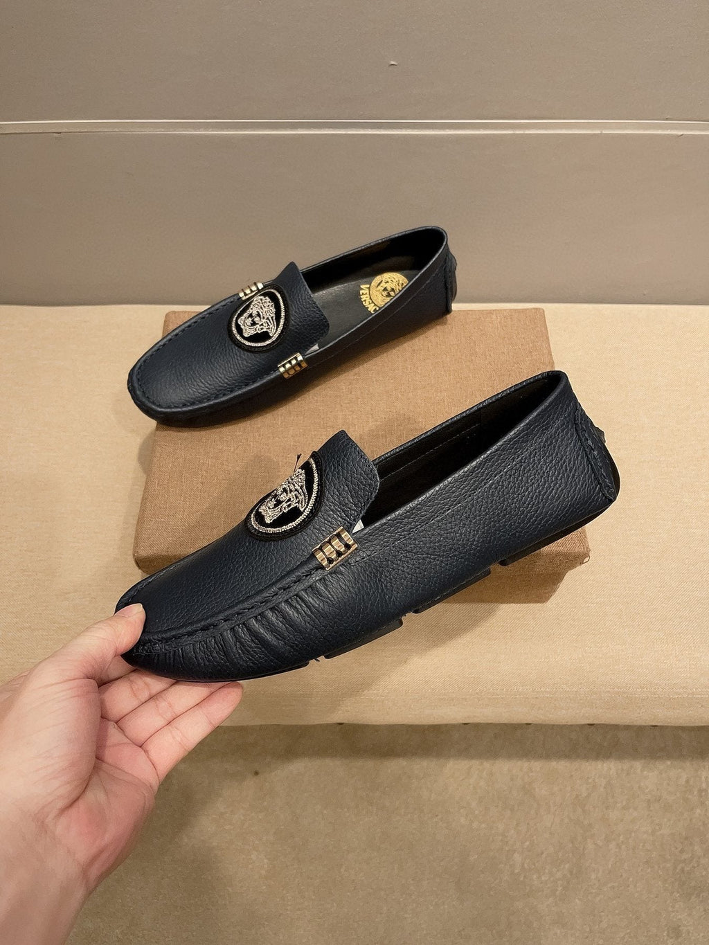 Versace Men's Black Medallion Loafers - Rounded Toe
