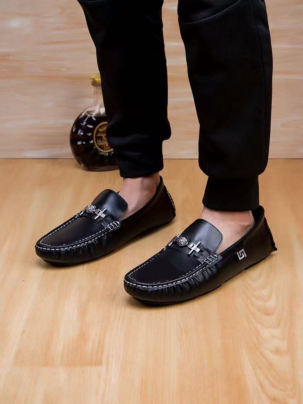 Versace Black Metal-Accent Loafers