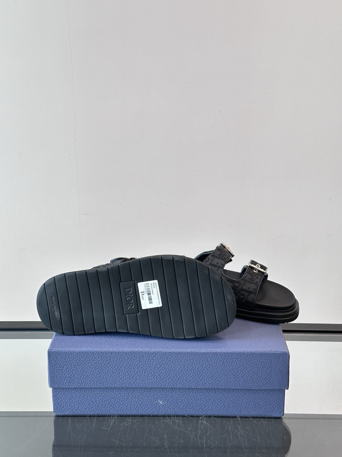 Dior Men's Buckle Strap Slide Sandals - Black and Charcoal Gray