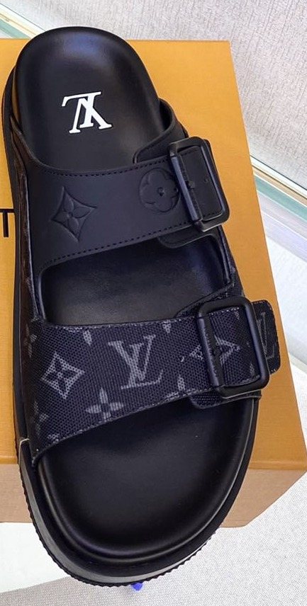 Louis Vuitton Monogram Buckle Slide Sandals - Fine-Textured Rubber Outsole