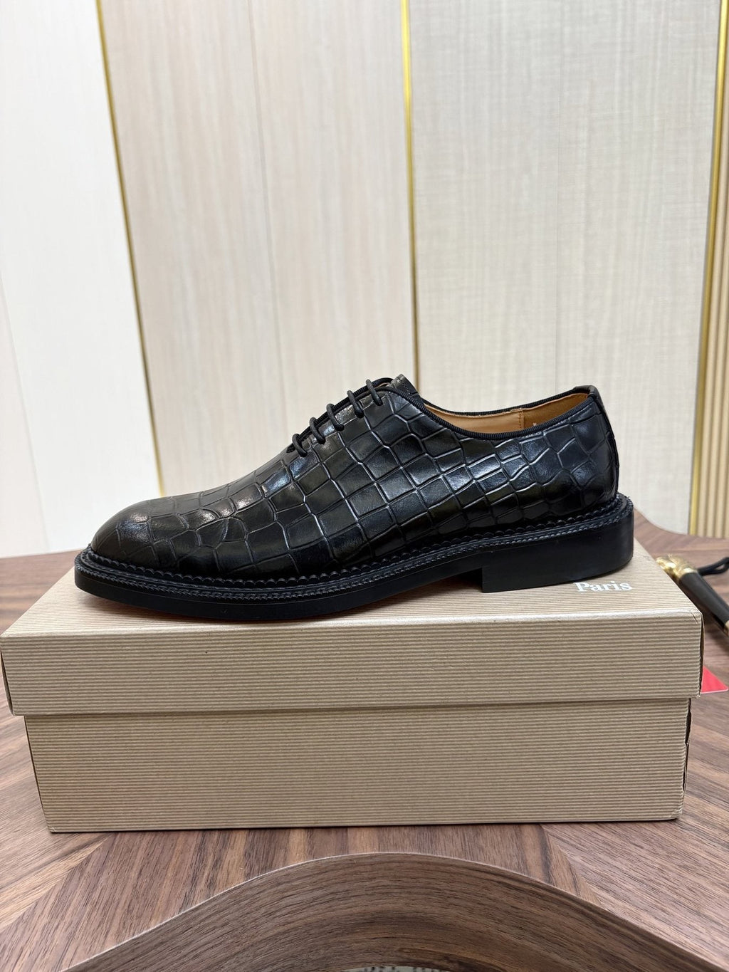 Christian Louboutin Black Embossed Lace-Up Dress Shoes