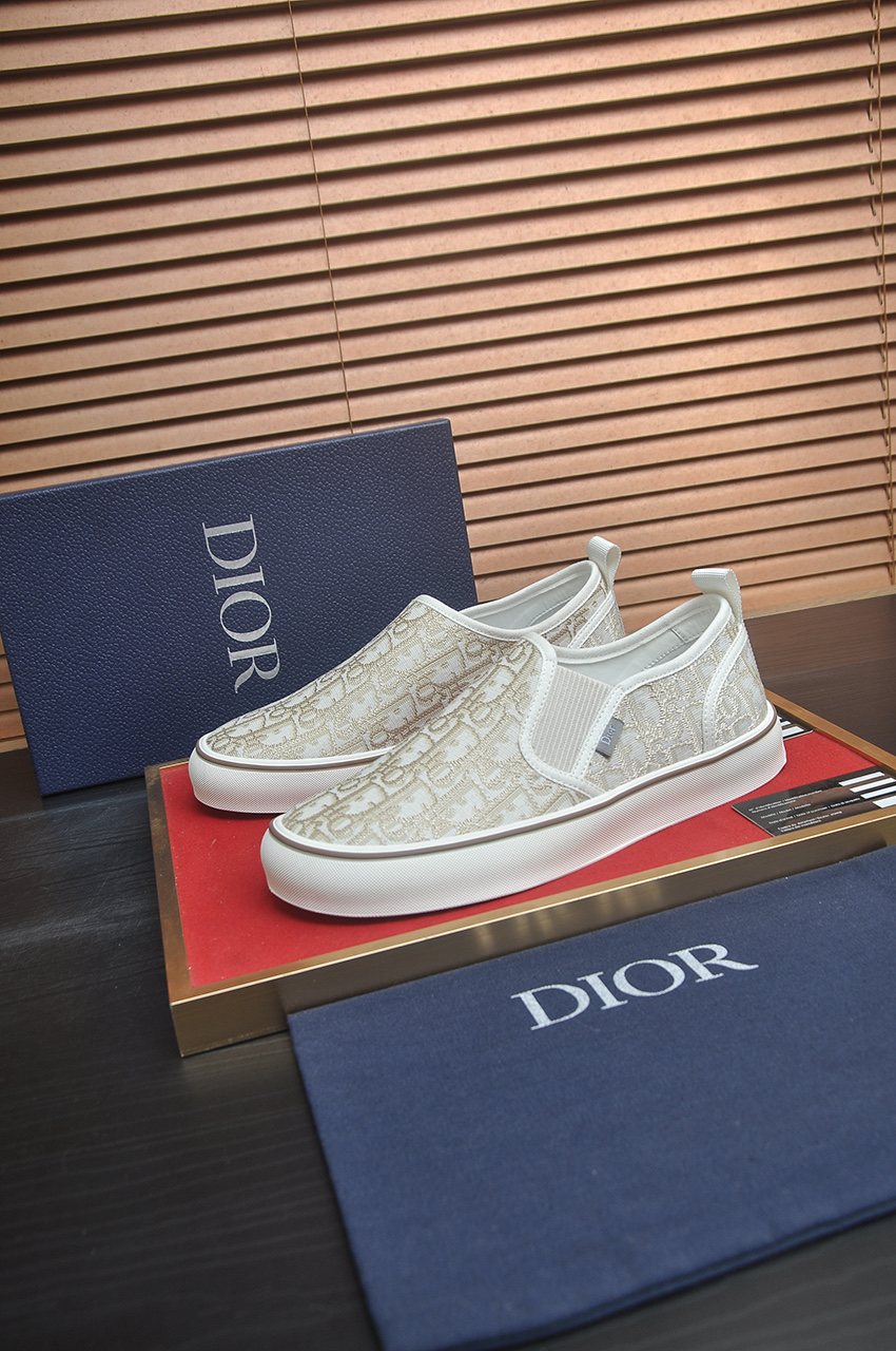 Dior Cream Patterned Slip-On Sneakers