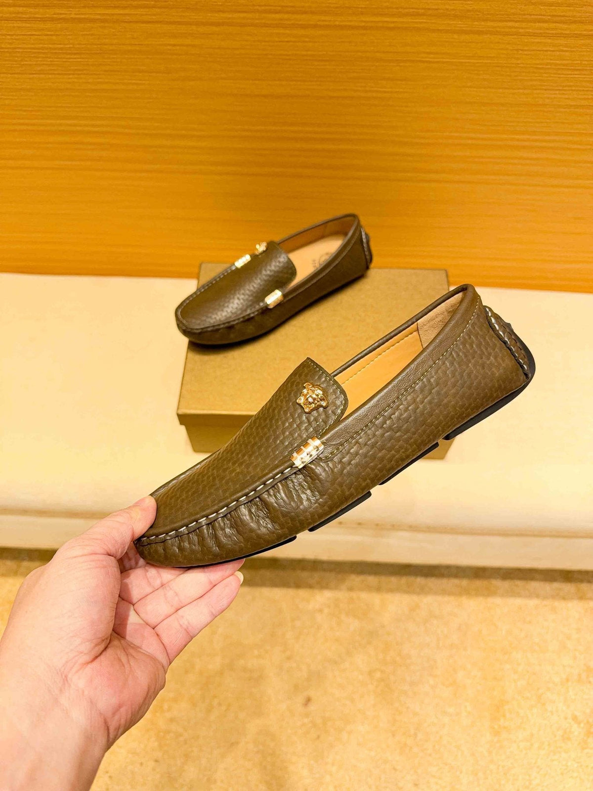 Versace Textured Leather Driving Loafers
