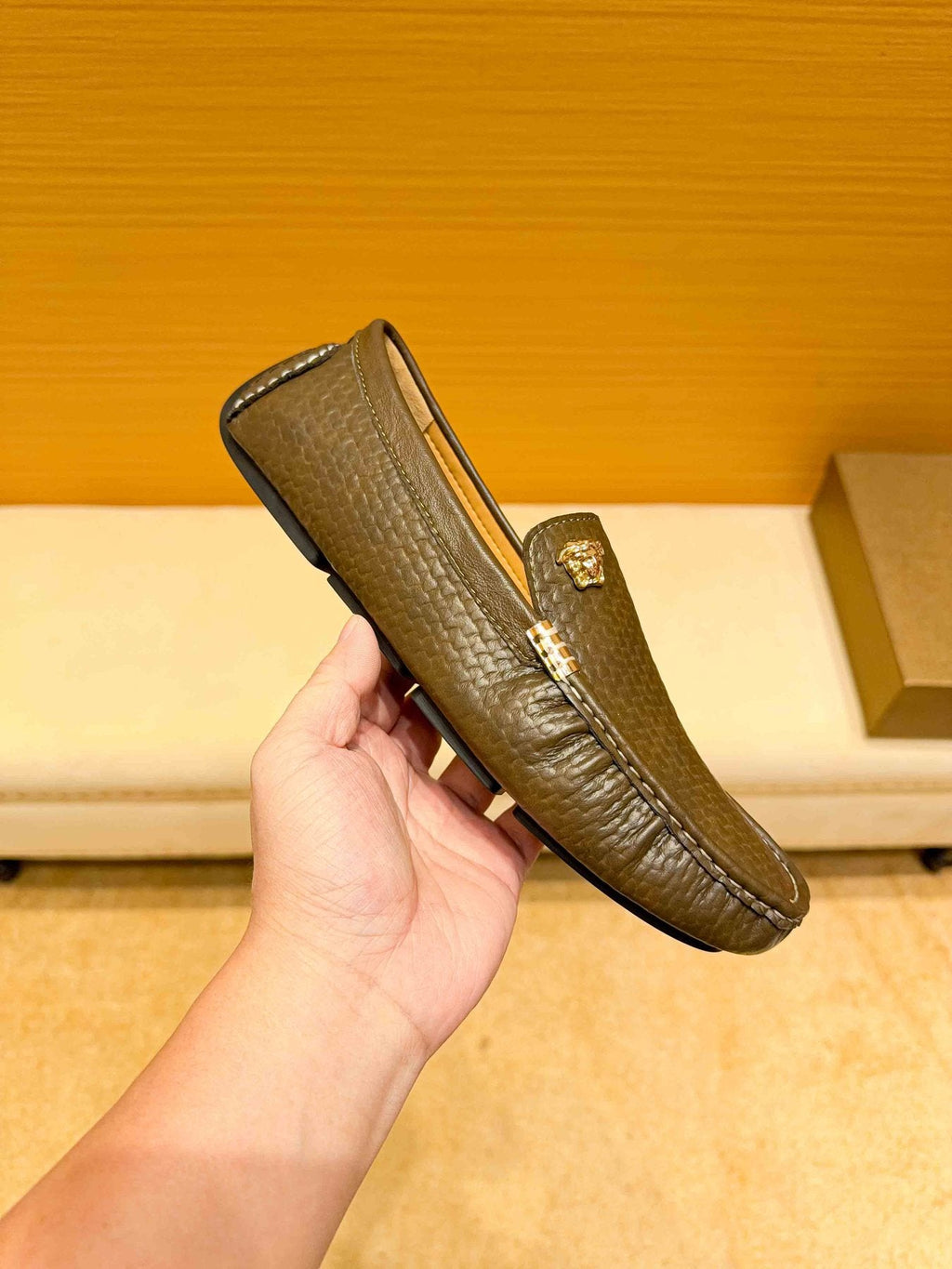 Versace Textured Leather Driving Loafers