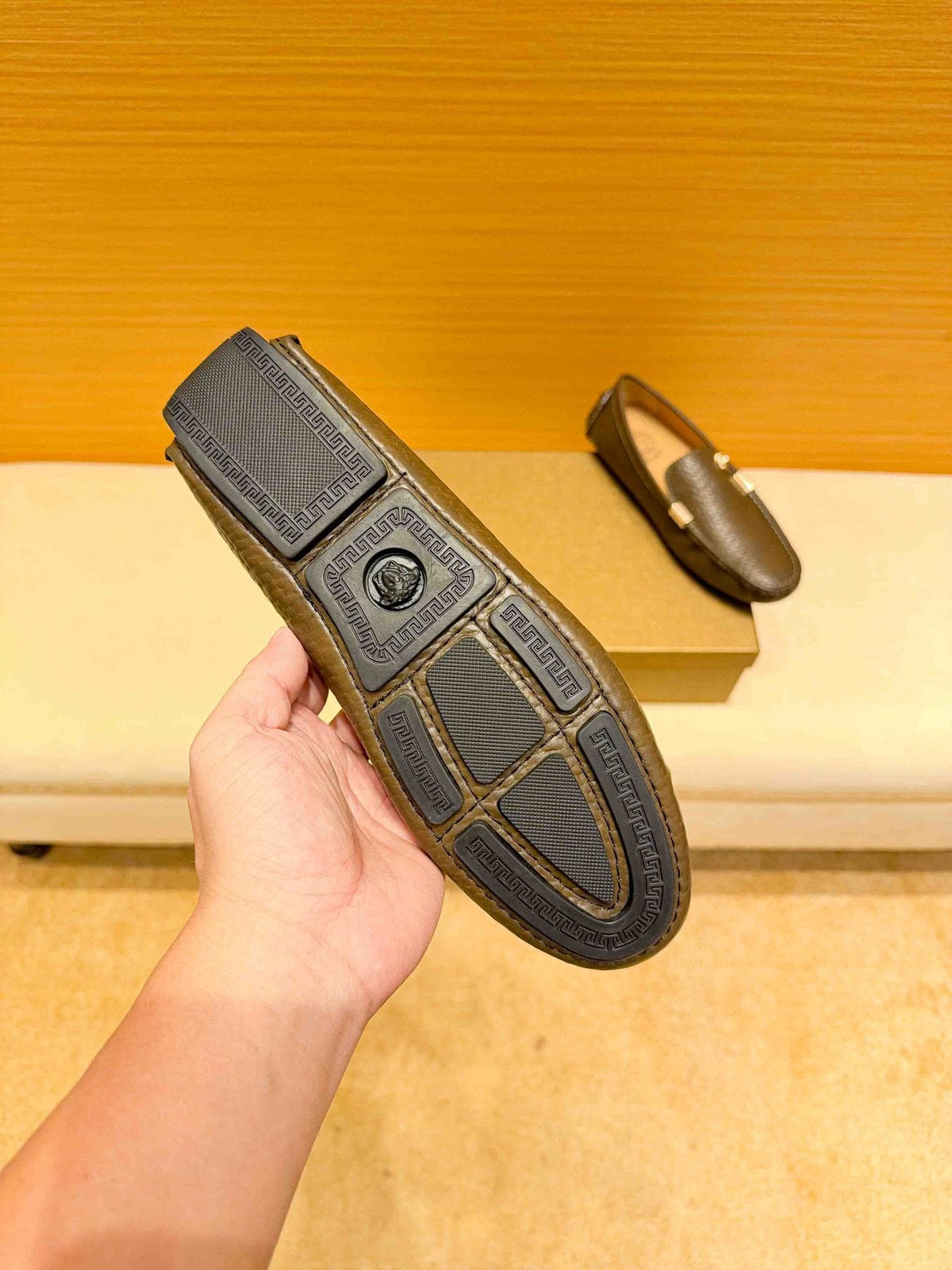 Versace Textured Leather Driving Loafers