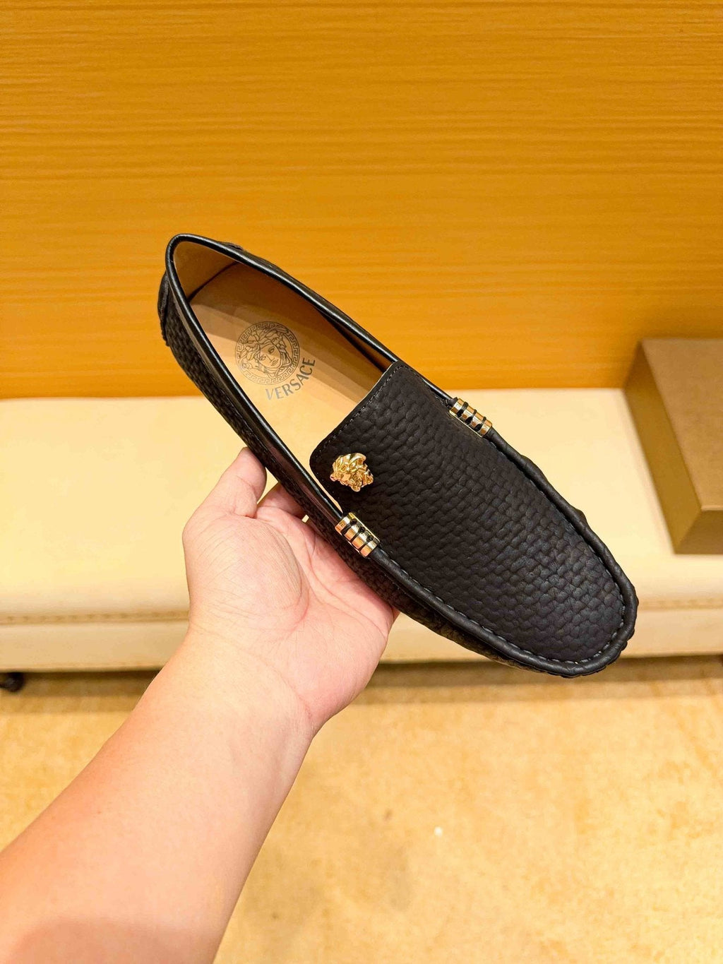 Versace Textured Leather Driving Loafers