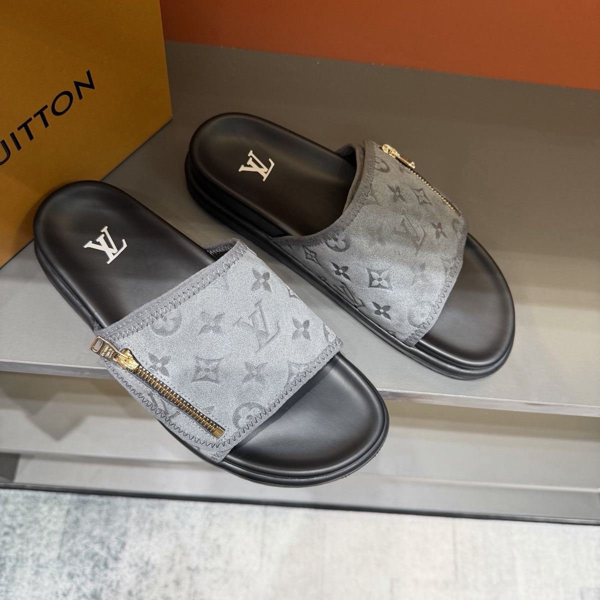 Louis Vuitton Monogram Zip Slide Sandals