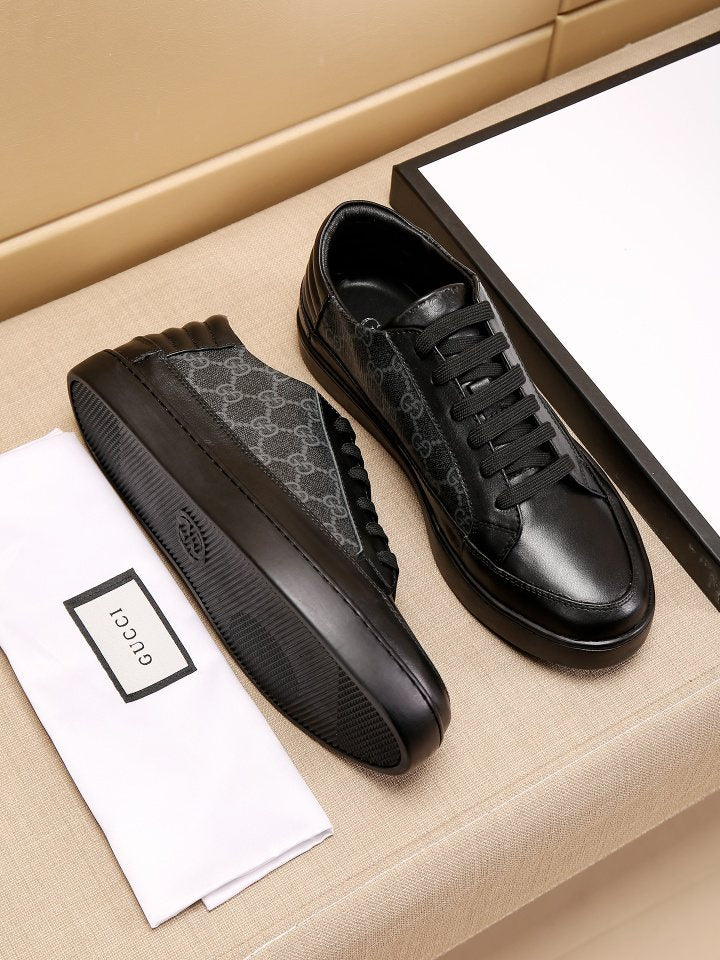 Gucci Men's Monogram Panel Low-Top Sneakers - Contrasting Sole With Textured Tread