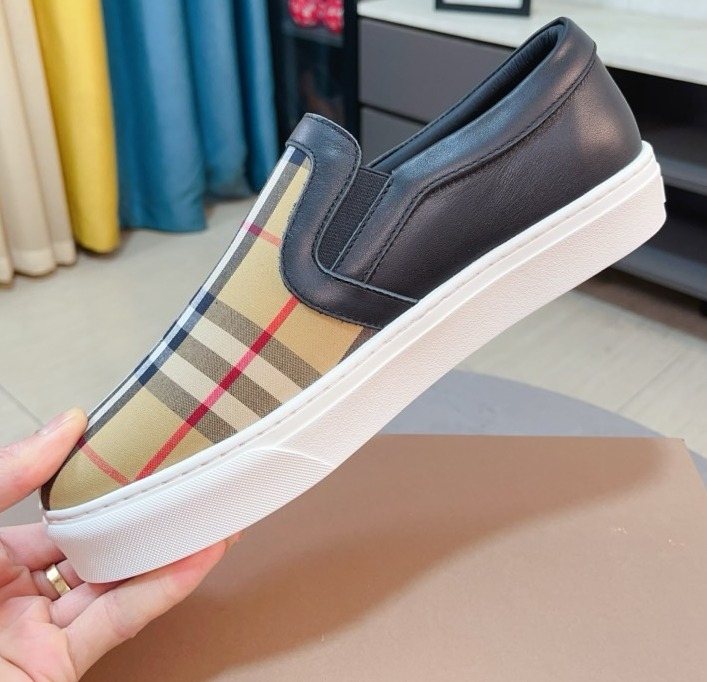 Burberry Men's Beige Plaid Slip-On Shoes