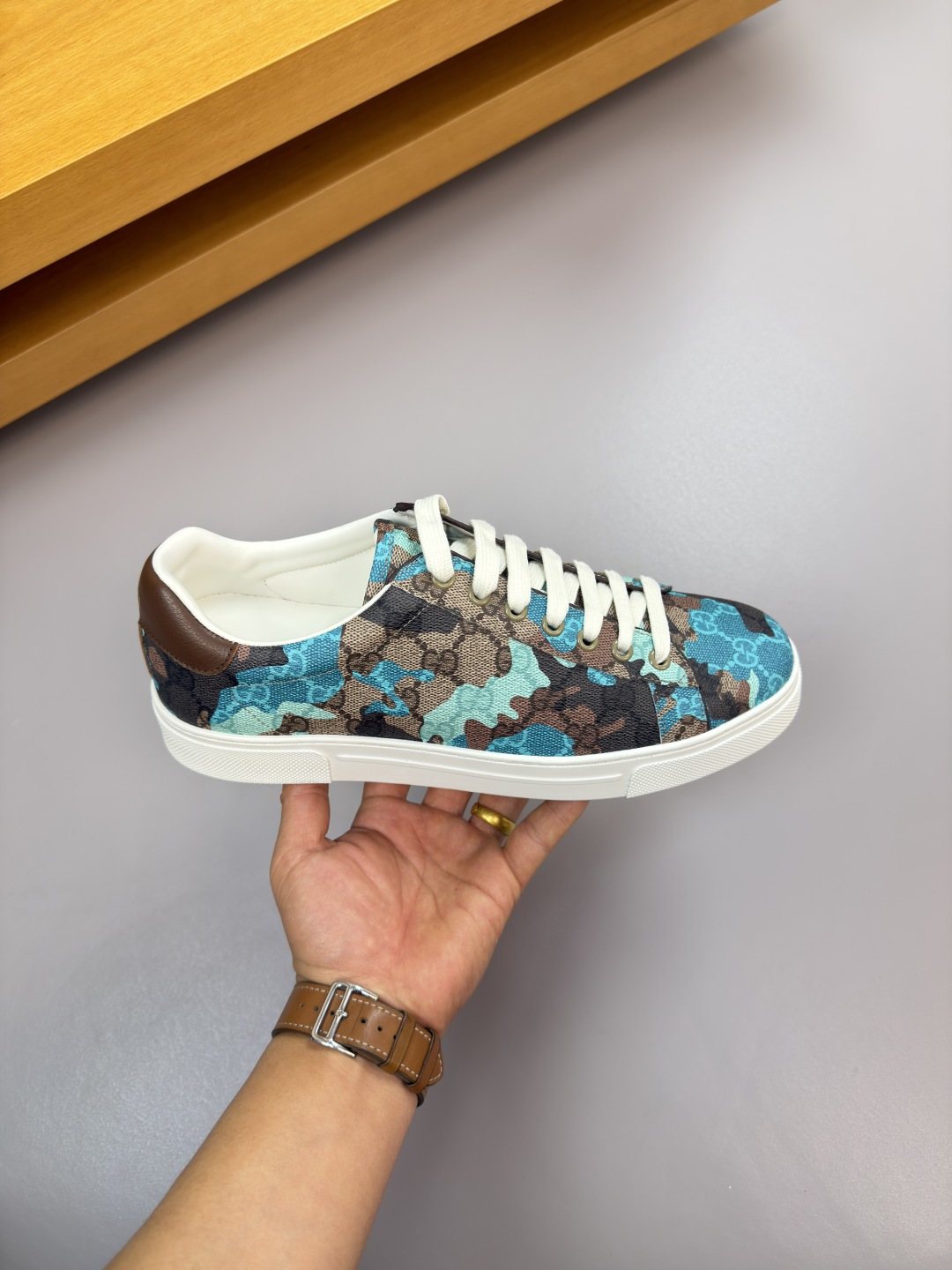 Gucci Turquoise Patterned Low-Top Sneakers