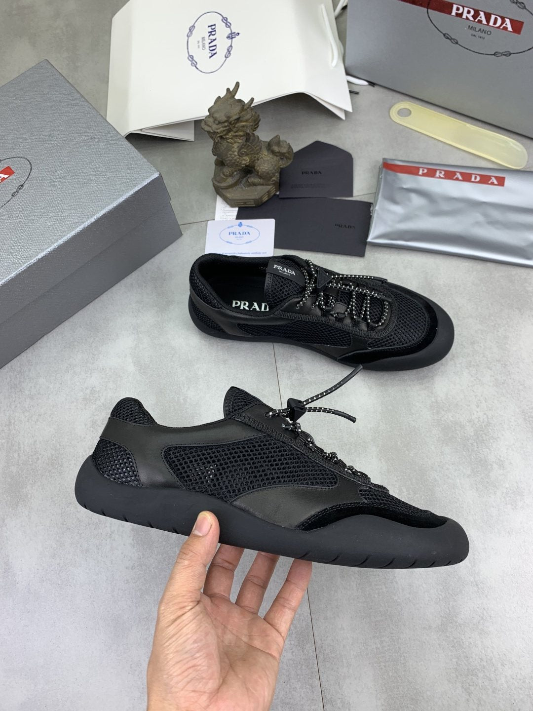 Prada Paneled Low-Top Sneakers