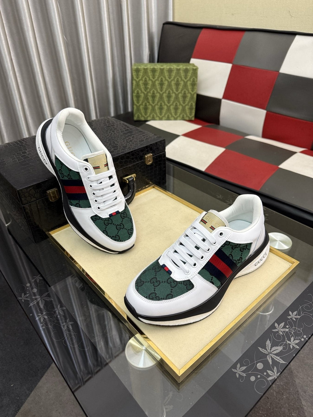 Gucci Men's Monogram Stripe Low-Top Sneakers