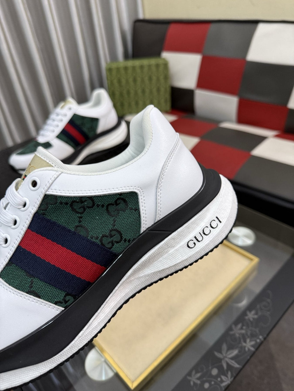 Gucci Men's Monogram Stripe Low-Top Sneakers