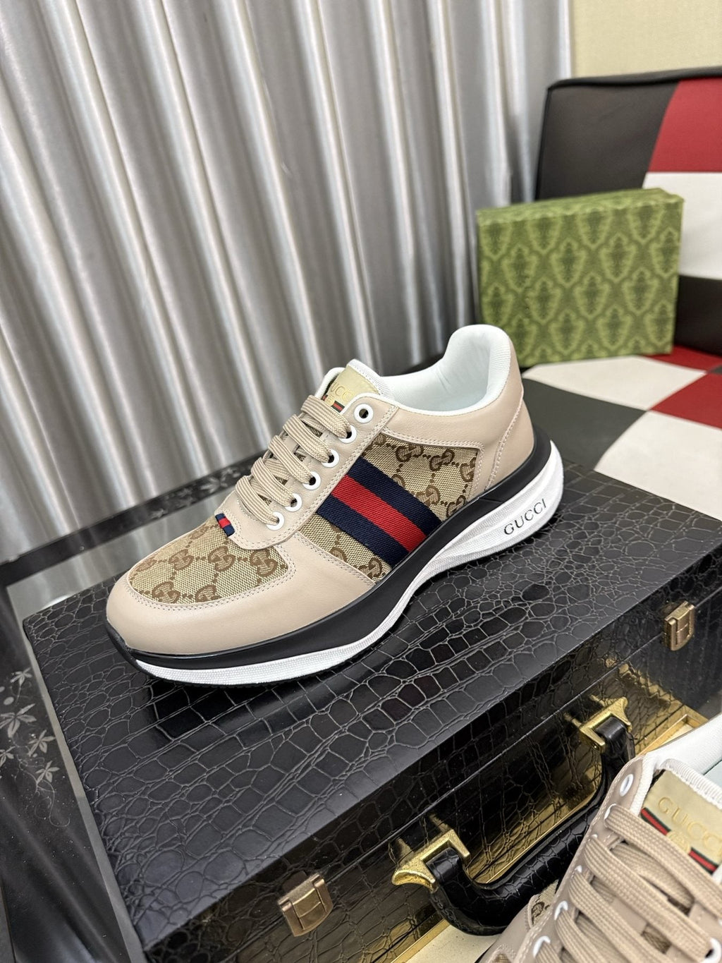 Gucci Men's Monogram Stripe Low-Top Sneakers