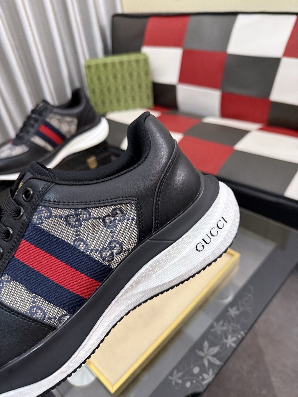 Gucci Men's Monogram Stripe Low-Top Sneakers