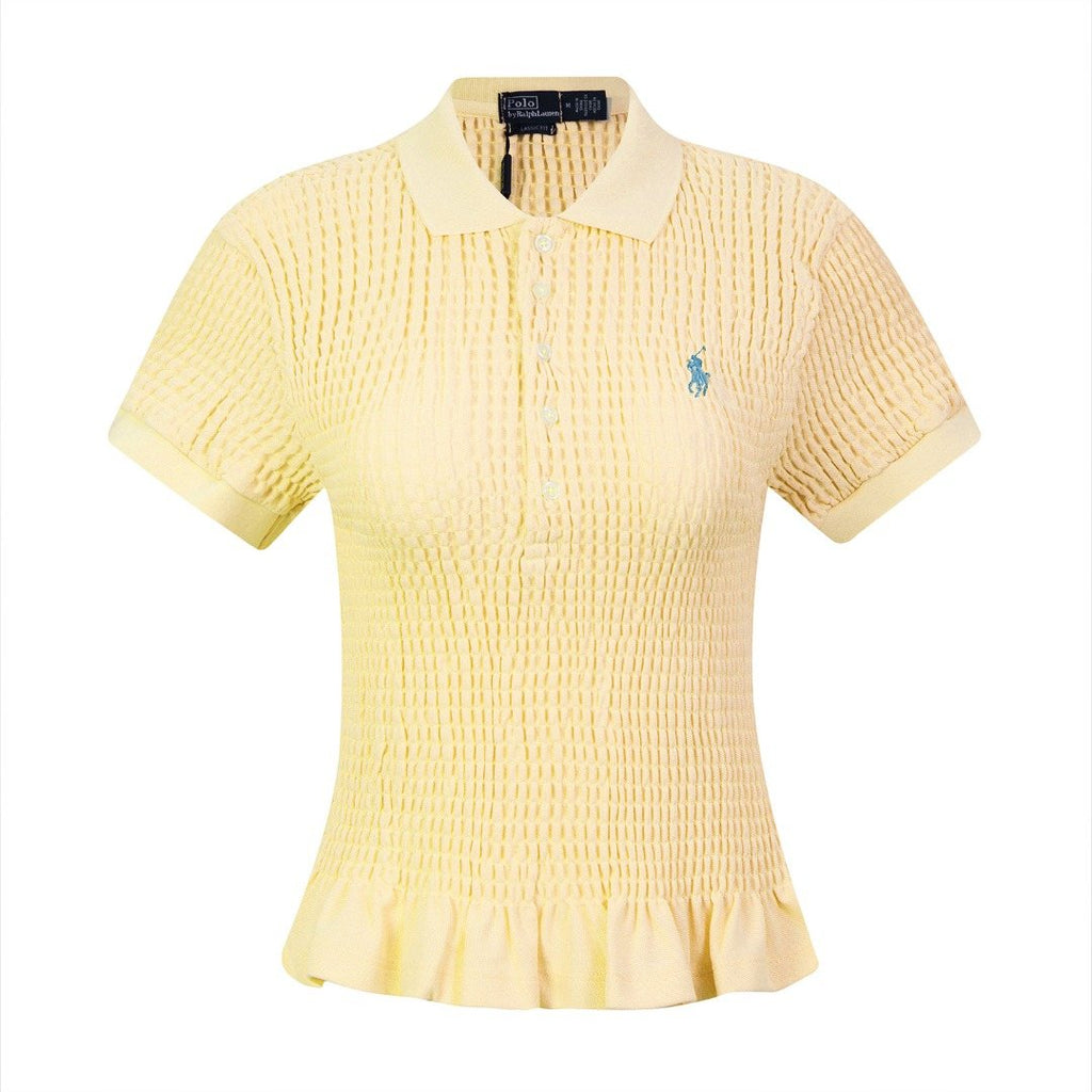 Ralph Lauren Ruffled-Hem Piqué Polo Top