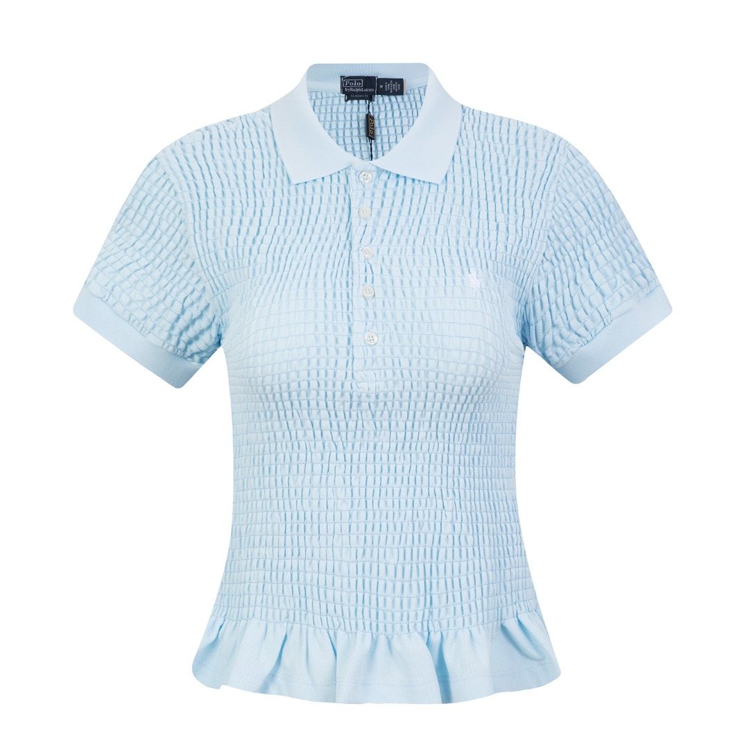 Ralph Lauren Ruffled-Hem Piqué Polo Top