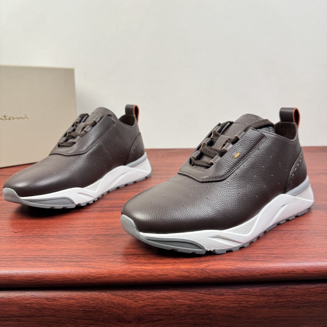 Santoni Men's Perforated Leather Low-Top Sneakers