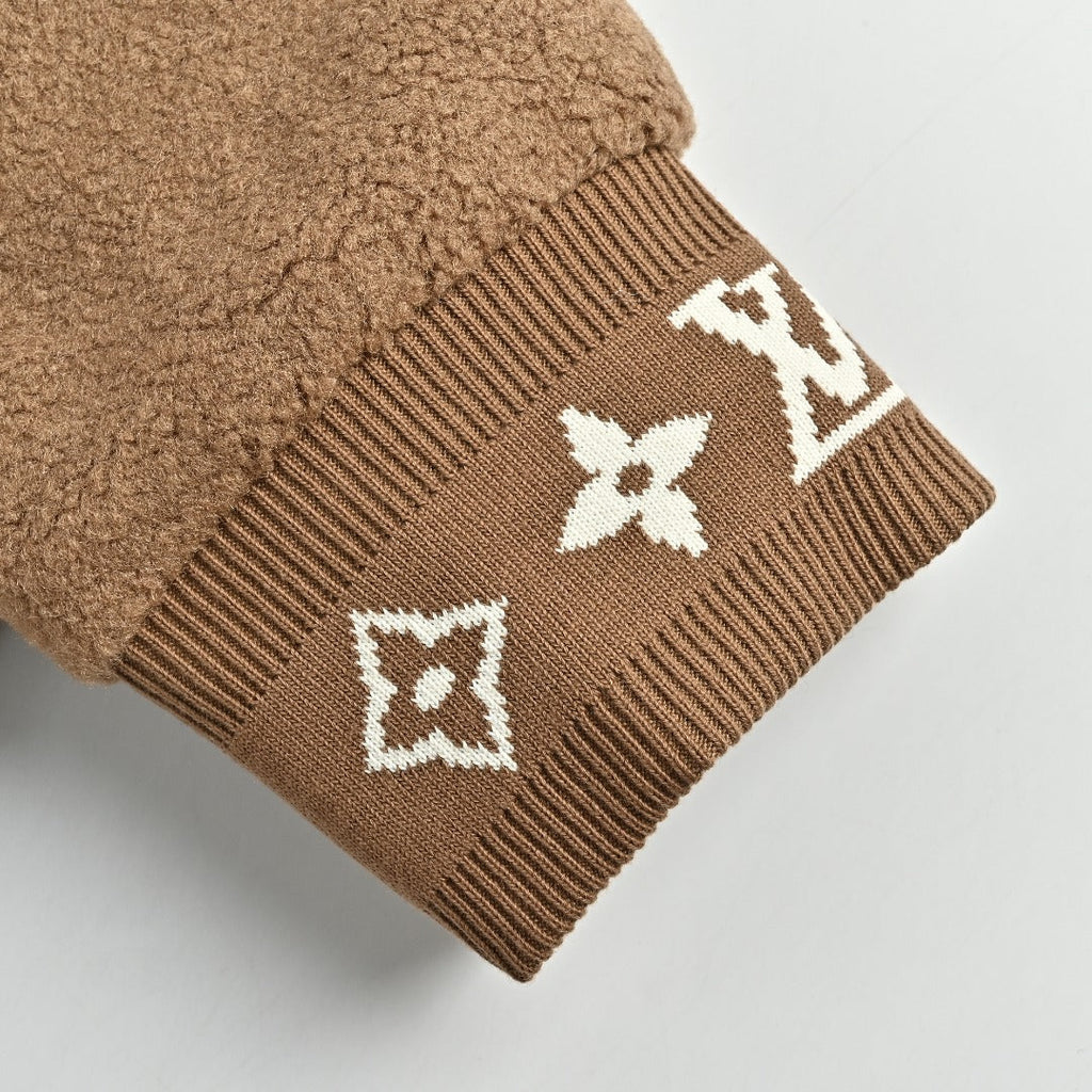 Louis Vuitton LV Monogram Jacquard Fleece Stand Collar Jacket Camel
