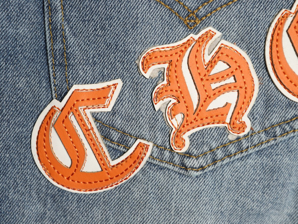 Chrome Hearts Cross-Motif Jeans with Back Lettering - Washed Blue